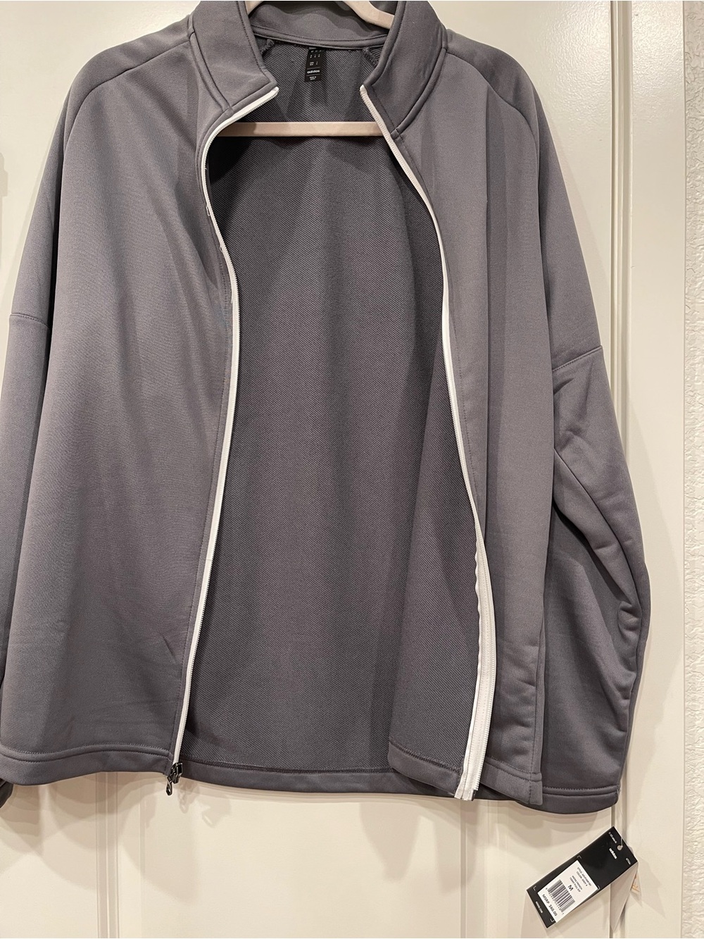 Brand NEW adidas Men's Gray Full-Zip Performance Jacket with White Stripes